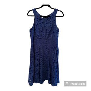 London Times Navy Blue Eyelet Dress - Size 12